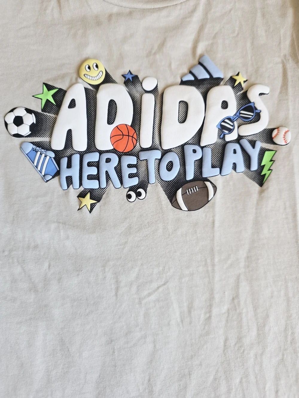 Adidas Cream Long Sleeve Tee with Playful Sports Graphic